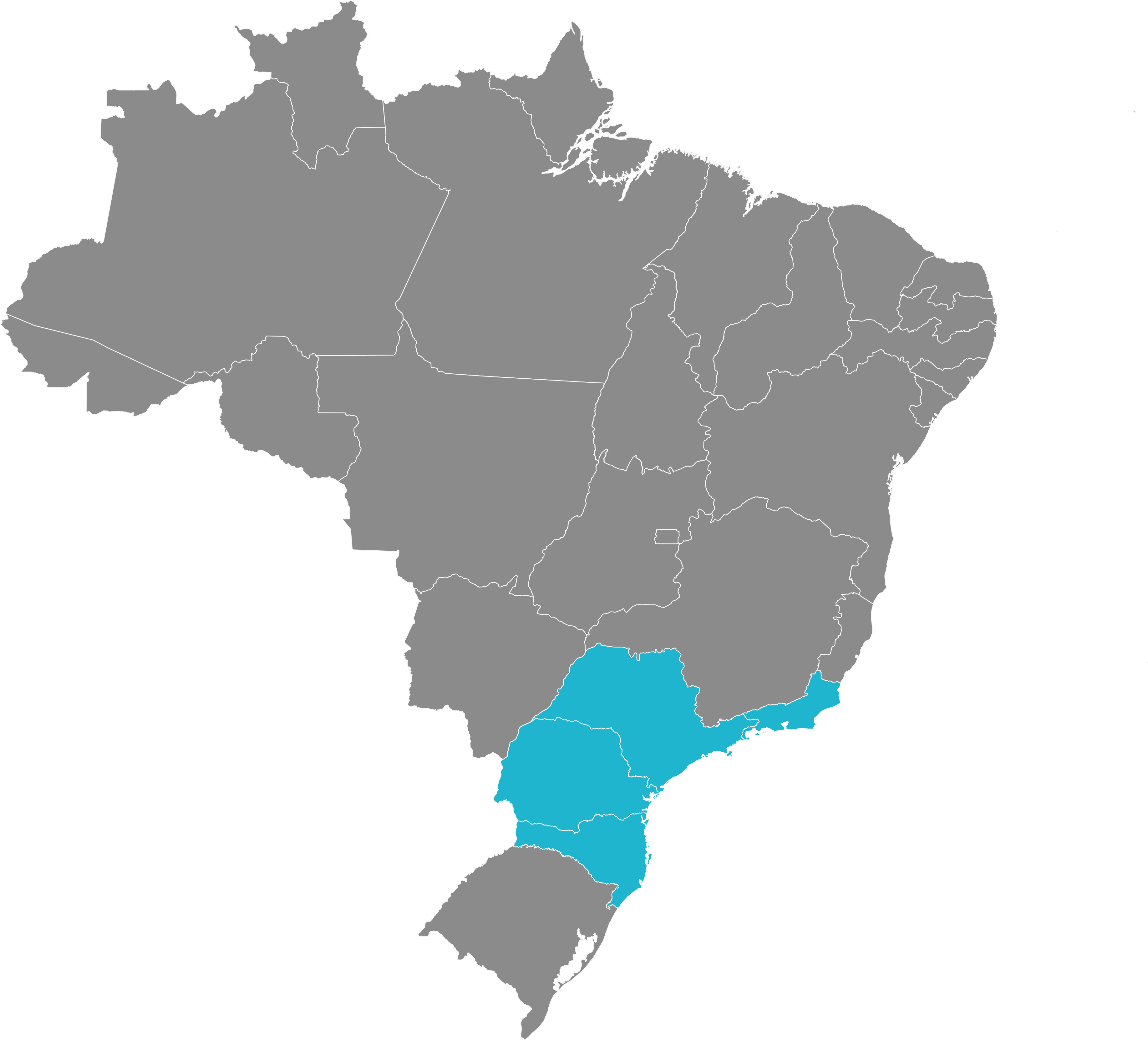 Mapa do Brasil com destaque aos estados com base da Project Vigilância Patrimonial - Facilities